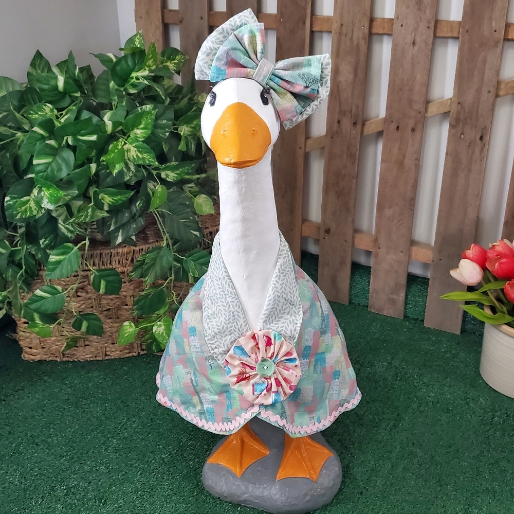 Porch Goose Outfit with Bow  Eiffel Tower Print Yard Decor